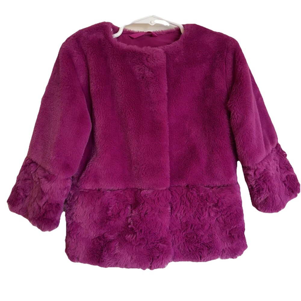 Cat & Jack Girls 18M Pink Faux Fur Coat Jacket Barbiecore Princess Chic Fuzzy